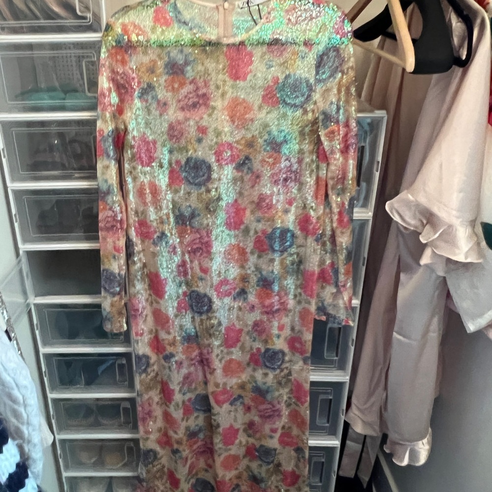 zara sequin shift midi dress